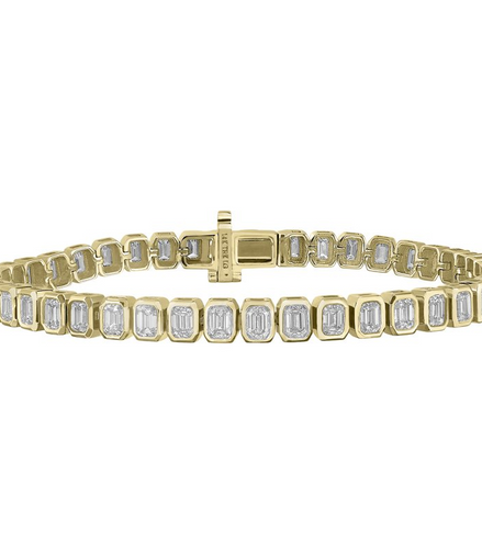 14K Yellow Gold 6 CTW Lab Grown Diamond Emerald Shaped Bezel Set Tennis Bracelet