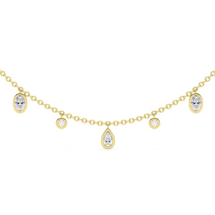 14K Yellow Gold 1.00 CTW Lab Grown Diamond  Oval And Round Bezel Drop Necklace