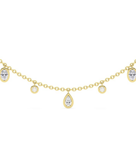 14K Yellow Gold 1.00 CTW Lab Grown Diamond  Oval And Round Bezel Drop Necklace