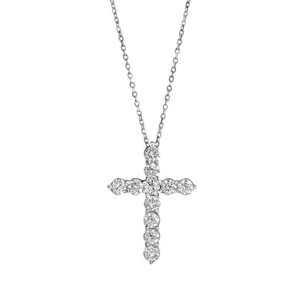 14K White Gold 1 CTW Lab Grown Diamond Cross Pendant Necklace