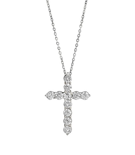 14K White Gold 1 CTW Lab Grown Diamond Cross Pendant Necklace
