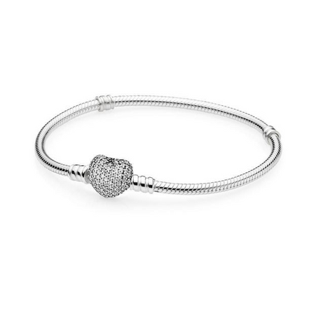 Pandora Moments Silver Pavé Heart Clasp Bracelet Size 18