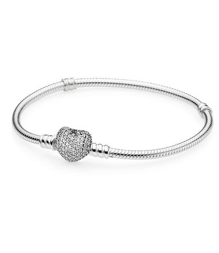 Pandora Moments Silver Sparkling Pavé Heart Clasp Bracelet Size 18