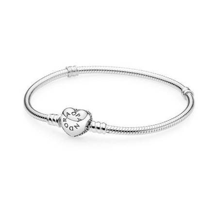 Pandora Moments Silver Pavé Heart Clasp Bracelet Size 18