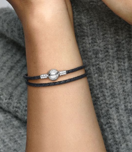 Pandora Black Braided Double-Leather Charm Bracelet