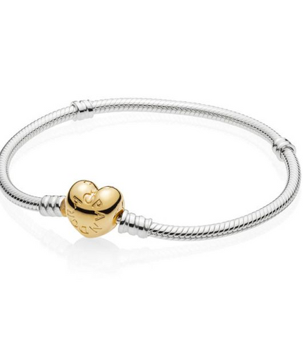 Pandora Moments Gold-Plated Heart Clasp Sterling Silver Snake Chain Bracelet Size 19