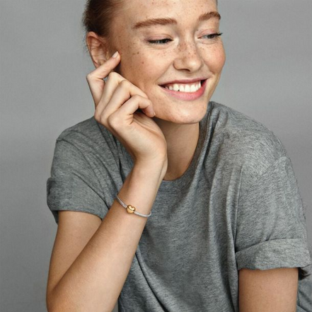 Pandora Moments Gold-Plated Heart Clasp Sterling Silver Snake Chain Bracelet Size 19