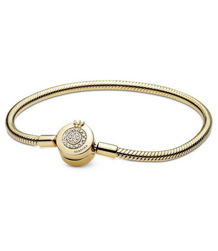 Pandora Moments 14K Gold-Plated Sparkling Crown O Snake Chain Bracelet Size 19
