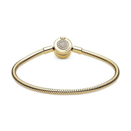 Pandora Moments 14K Gold-Plated Sparkling Crown O Snake Chain Bracelet Size 19