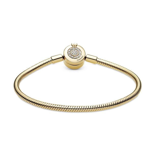 Pandora Moments 14K Gold-Plated Sparkling Crown O Snake Chain Bracelet Size 19