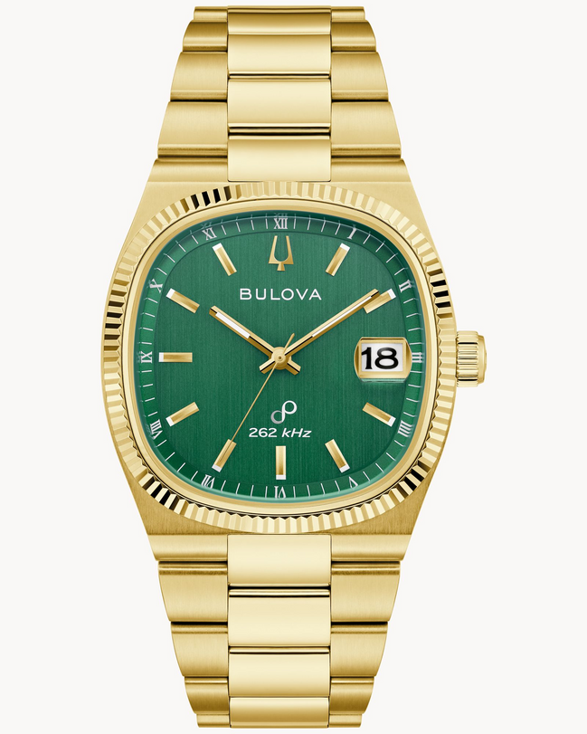 Bulova Super Seville Green Dial Gold Tone Bracelet Watch