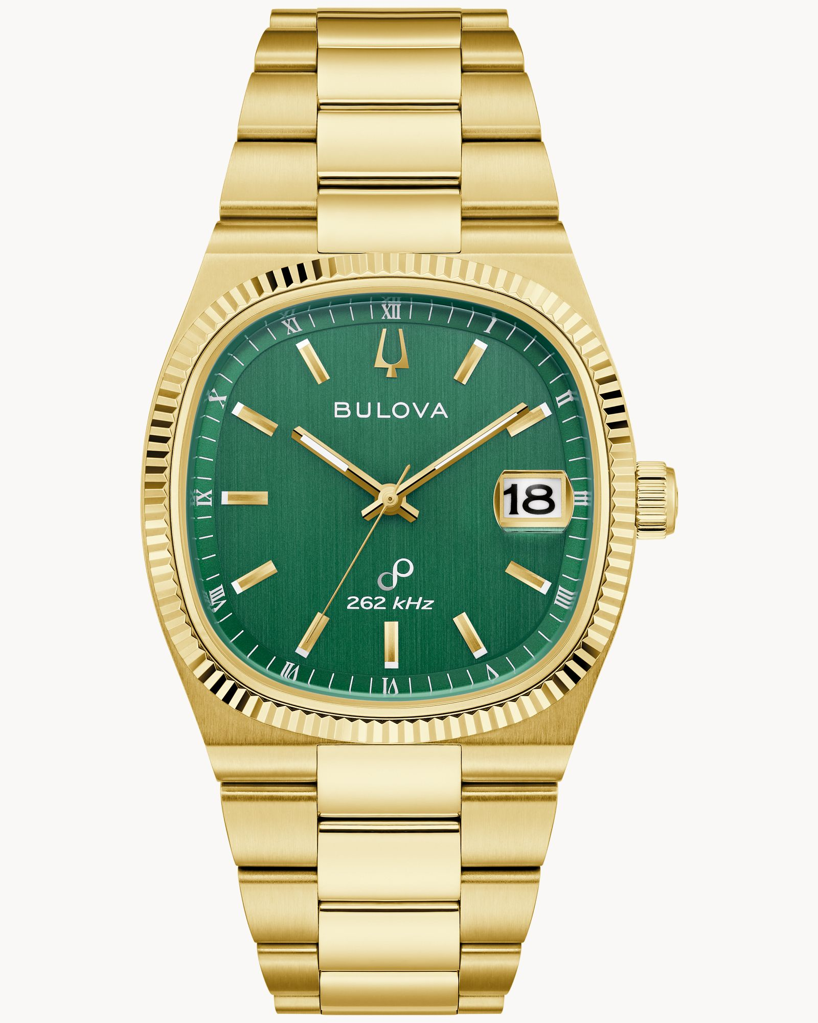 Bulova Super Seville Green Dial Gold Tone Bracelet Watch