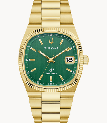 Bulova Super Seville Green Dial Gold Tone Bracelet Watch