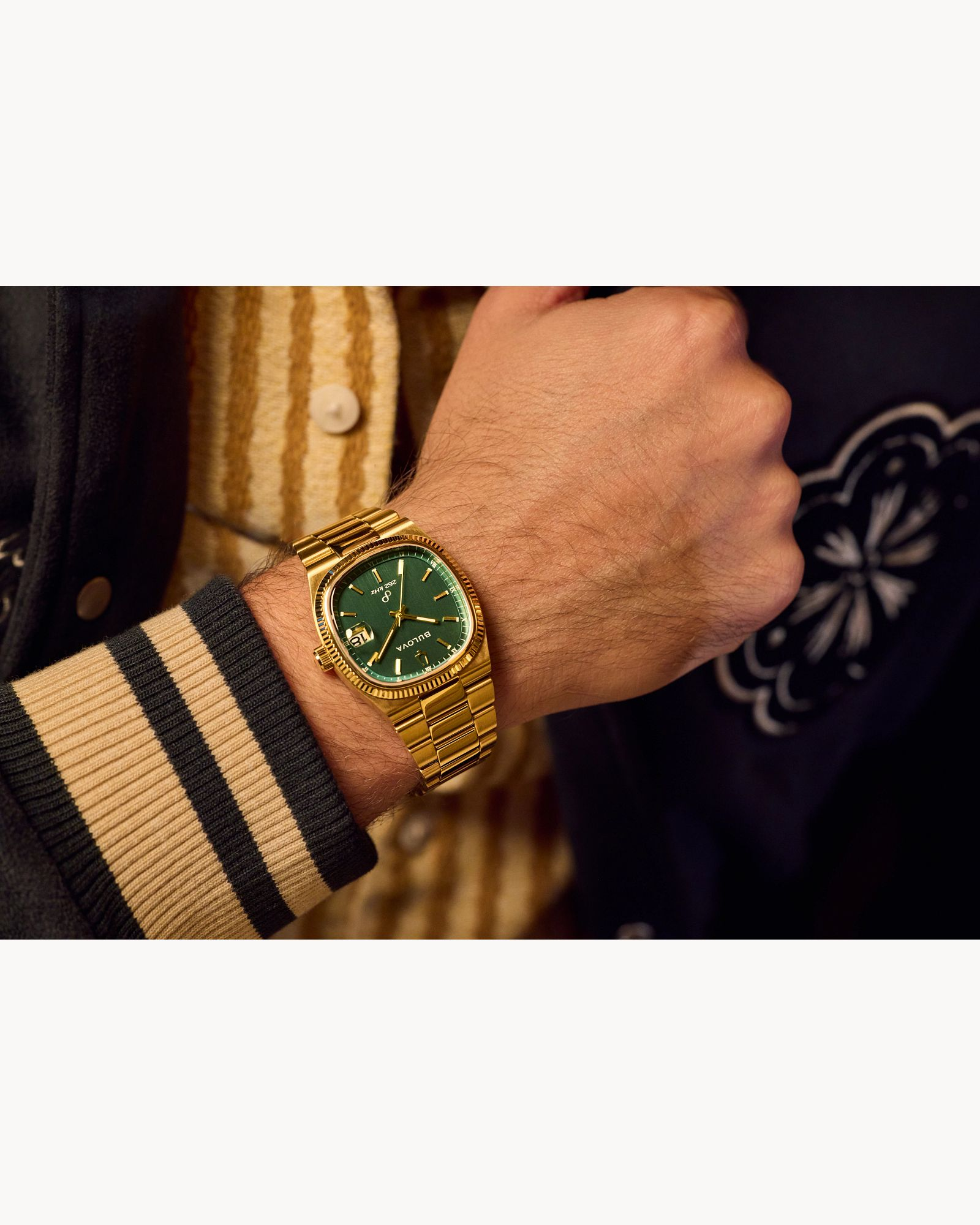 Bulova Super Seville Green Dial Gold Tone Bracelet Watch