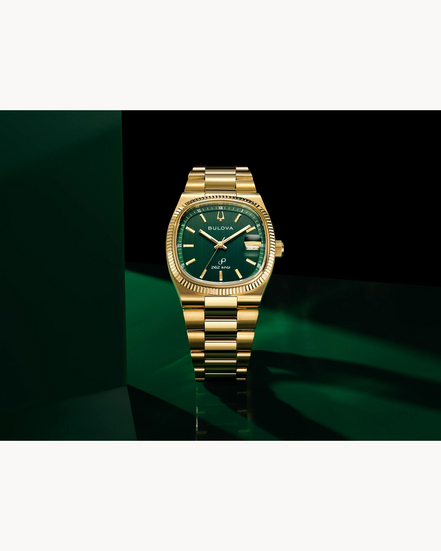 Bulova Super Seville Green Dial Gold Tone Bracelet Watch