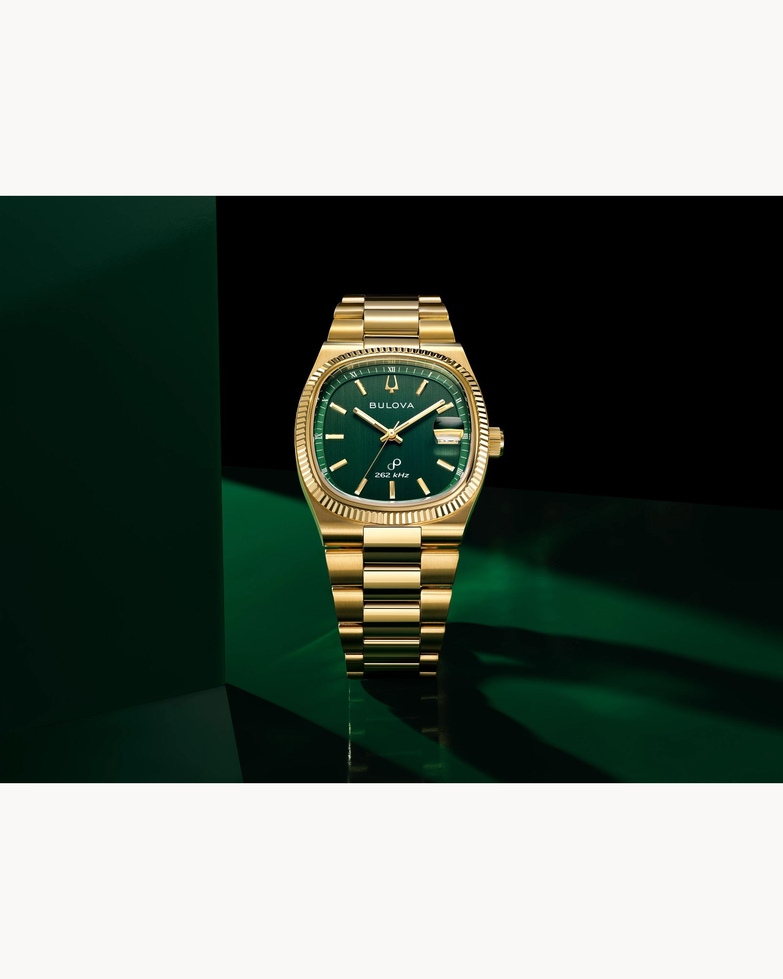 Bulova Super Seville Green Dial Gold Tone Bracelet Watch