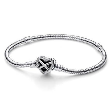 Pandora Moments Sparkling Infinity Heart Clasp Snake Chain Bracelet Size 16