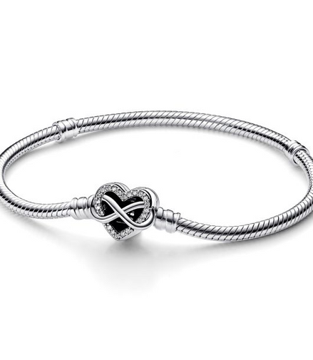 Pandora Moments Sparkling Infinity Heart Clasp Snake Chain Bracelet Size 16