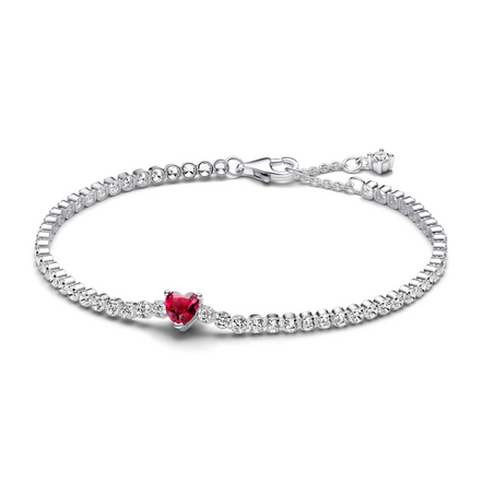 Red Sparkling Heart Tennis Bracelet Size 16