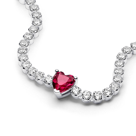 Red Sparkling Heart Tennis Bracelet Size 16