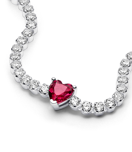 Red Sparkling Heart Tennis Bracelet Size 16