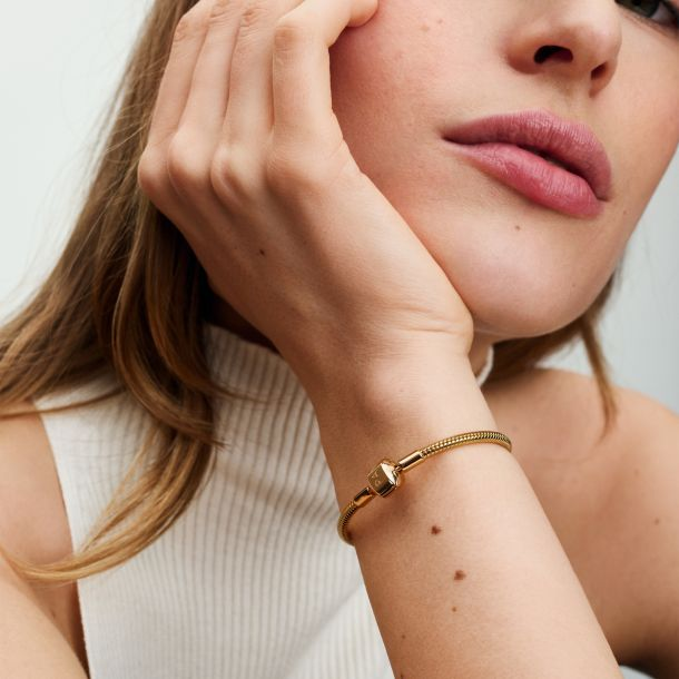 Pandora Gold-Plated Barrel Clasp Snake Chain Bracelet Size 16