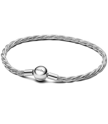 Pandora Round Pandora Clasp Sterling Silver Twisted Snake Chain Bracelet Size 17