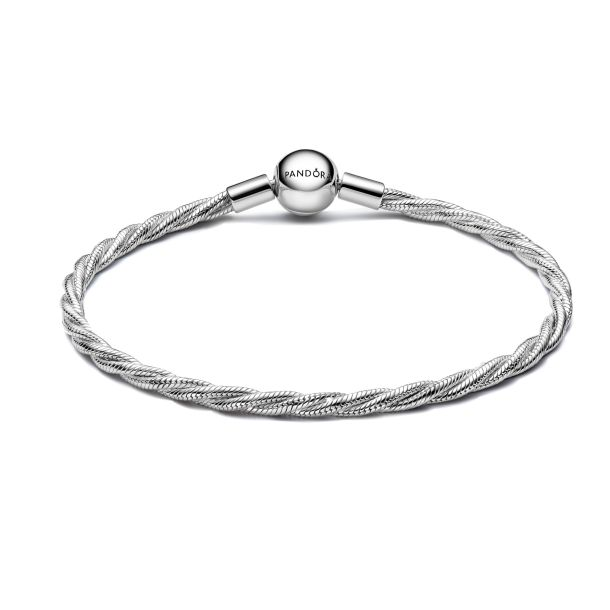 Pandora Round Pandora Clasp Sterling Silver Twisted Snake Chain Bracelet Size 17