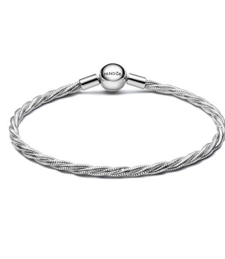 Pandora Round Pandora Clasp Sterling Silver Twisted Snake Chain Bracelet Size 17