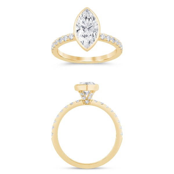 14K Yellow Gold 1.88 CTW Lab Grown Marquise Shaped Bezel Set Engagement Ring