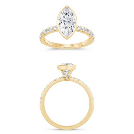 14K Yellow Gold 1.88 CTW Lab Grown Marquise Shaped Bezel Set Engagement Ring