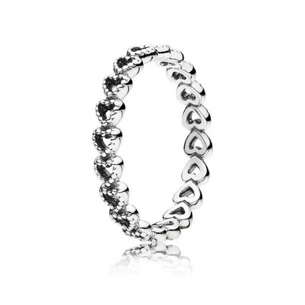 Pandora Moments Silver Band of Hearts  Ring Size 7