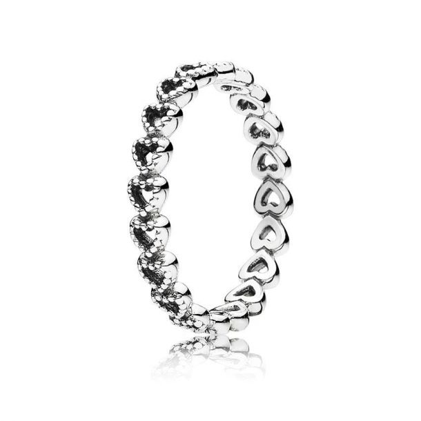 Pandora Moments Silver Band of Hearts  Ring Size 7