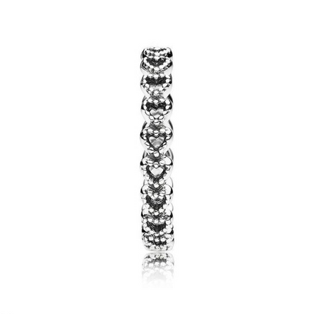 Pandora Moments Silver Band of Hearts  Ring Size 7