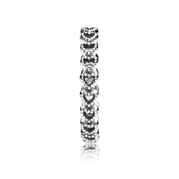 Pandora Moments Silver Band of Hearts  Ring Size 7