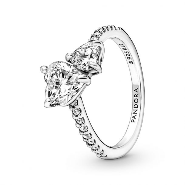 Pandora Double Heart Sparkling Ring Size 7