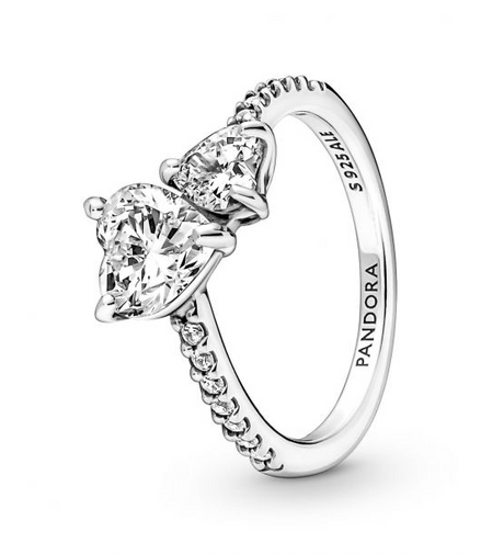 Pandora Double Heart Sparkling Ring Size 7