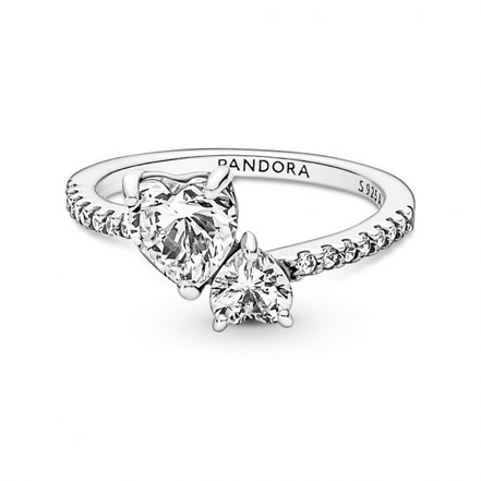 Pandora Double Heart Sparkling Ring Size 7