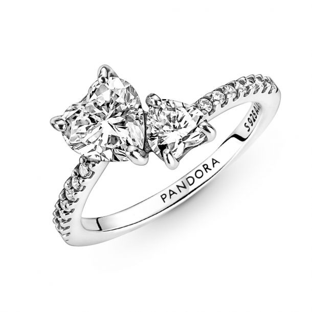 Pandora Double Heart Sparkling Ring Size 7