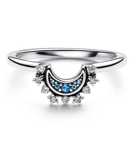 Pandora Celestial Blue Sparkling Moon Ring Size 6