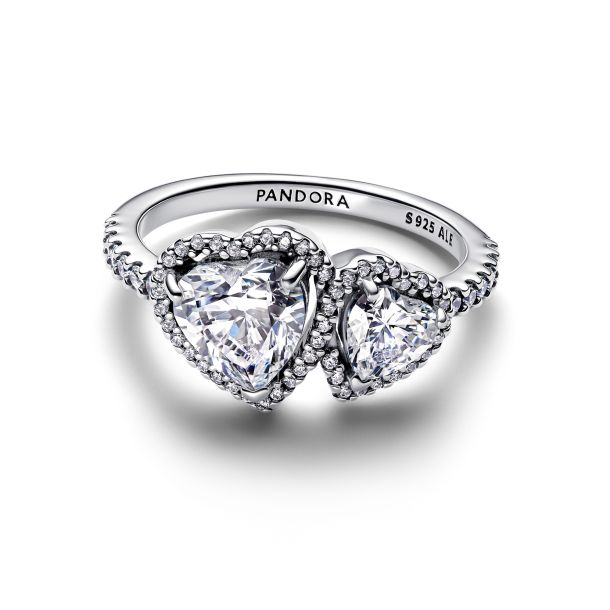 Pandora Sparkling Halo Hearts Ring Size 6