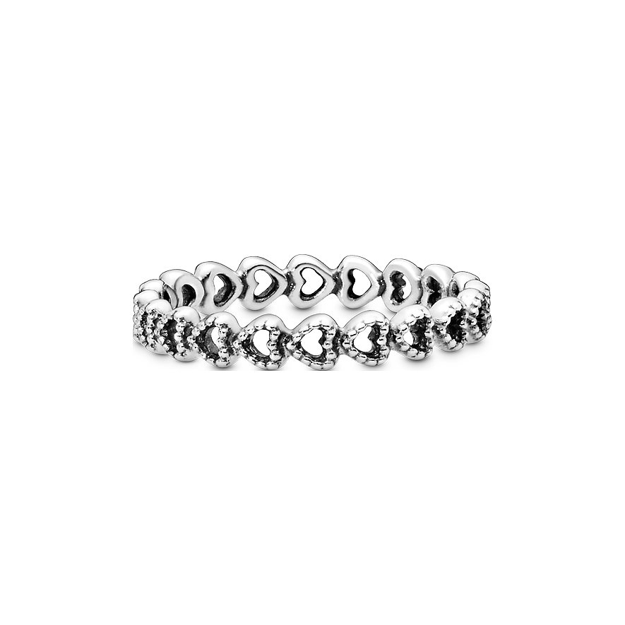 Pandora Moments Silver Band of Hearts  Ring Size 7