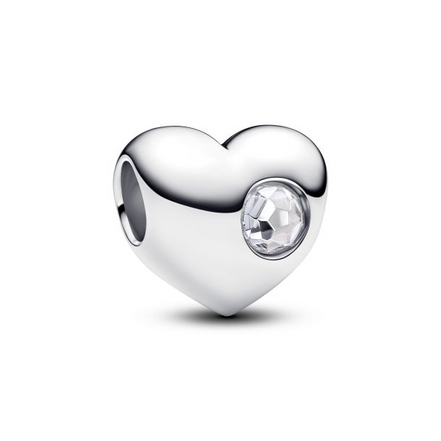 Pandora Moments Silver April Engravable Clear Stone Heart Charm