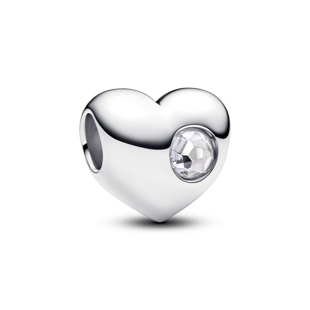 Pandora Moments Silver April Engravable Clear Stone Heart Charm