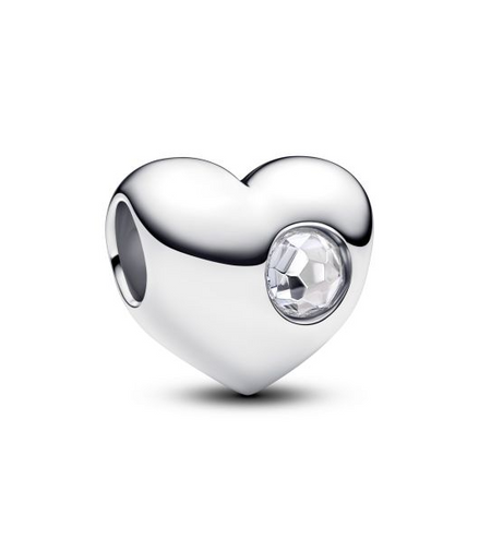 Pandora Moments Silver April Engravable Clear Stone Heart Charm