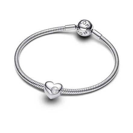 Pandora Moments Silver April Engravable Clear Stone Heart Charm