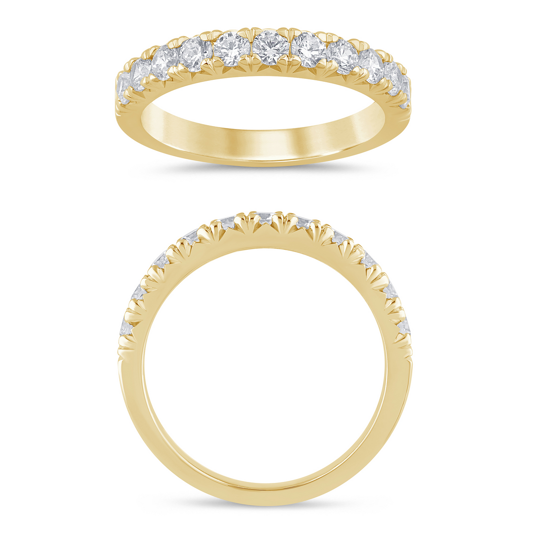 14K Yellow Gold 0.75 CTW Diamond French Pave' Set Half Eternity Band