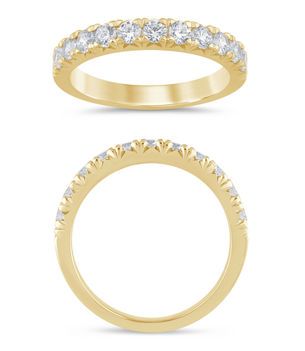 14K Yellow Gold 0.75 CTW Diamond French Pave' Set Half Eternity Band