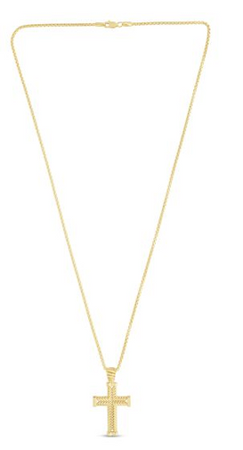 14K Yellow Gold Polished Cross Pendant Necklace