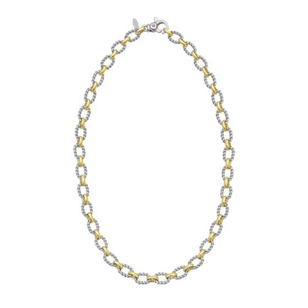 Sterling Silver And 18K Yellow Gold Alternating Oval Link Italian Cable Chain Necklace 18"